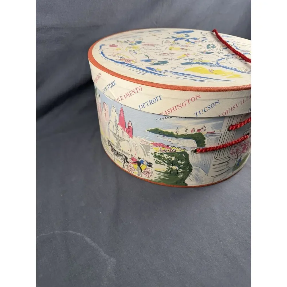 Vintage 1930’s-1950’s USA Map Travel Theme Hat Box
